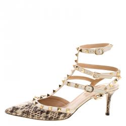 Pre Owned Valentino Two Tone Python Leather Rockstud Sandals Size 39
