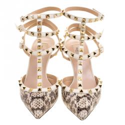 Pre Owned Valentino Two Tone Python Leather Rockstud Sandals Size 39