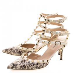 Pre Owned Valentino Two Tone Python Leather Rockstud Sandals Size 39