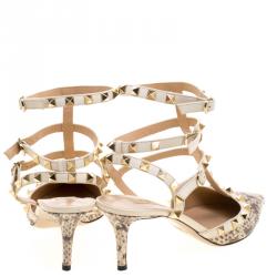 Pre Owned Valentino Two Tone Python Leather Rockstud Sandals Size 39