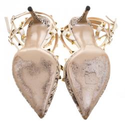 Pre Owned Valentino Two Tone Python Leather Rockstud Sandals Size 39