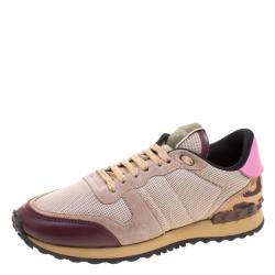 مملوكة مسبقًا Valentino Multicolor Mesh and Leopard Print Calf Hair Rockrunner Sneakers Size 37.5