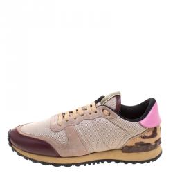 مملوكة مسبقًا Valentino Multicolor Mesh and Leopard Print Calf Hair Rockrunner Sneakers Size 37.5