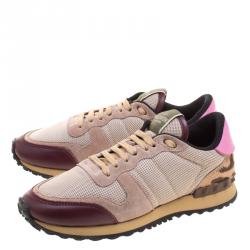 مملوكة مسبقًا Valentino Multicolor Mesh and Leopard Print Calf Hair Rockrunner Sneakers Size 37.5