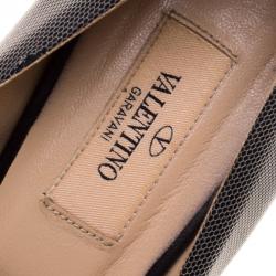 Pre Owned Valentino Beige Embellished Mesh and Satin Peep Toe Pumps Size 38