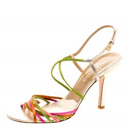 Pre Owned Valentino Multicolor Satin Strappy Sandals Size 39