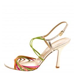 Pre Owned Valentino Multicolor Satin Strappy Sandals Size 39