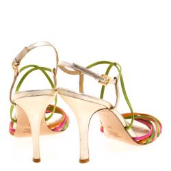 Pre Owned Valentino Multicolor Satin Strappy Sandals Size 39