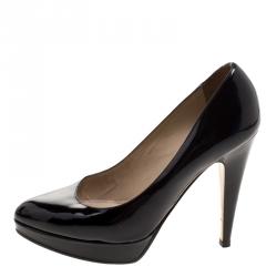 Pre Owned Valentino Black Patent Leather Platform Pumps Size 36.5