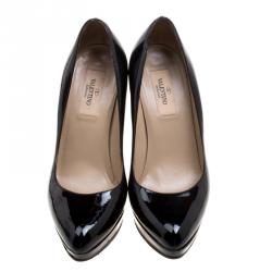 Pre Owned Valentino Black Patent Leather Platform Pumps Size 36.5