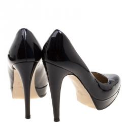 Pre Owned Valentino Black Patent Leather Platform Pumps Size 36.5