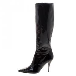 Pre Owned Valentino Black Patent Leather Pointed Toe Knee High Boots Size 39