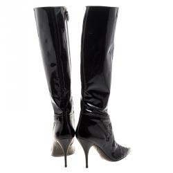 Pre Owned Valentino Black Patent Leather Pointed Toe Knee High Boots Size 39