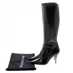 Pre Owned Valentino Black Patent Leather Pointed Toe Knee High Boots Size 39