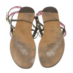 Pre Owned Valentino Two Tone Leather Rockstud Ankle Wrap Flat Sandals Size 38