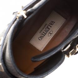 Pre Owned Valentino Black Leather Rockstud Ankle Boots Size 38.5