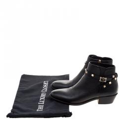 Pre Owned Valentino Black Leather Rockstud Ankle Boots Size 38.5