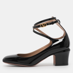 Pre Owned Valentino Black Patent Leather Tan-Go 60 Pumps Size 38