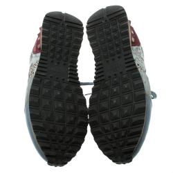 Pre Owned Valentino Slate Blue Lace and Suede Rockrunner Sneakers Size 37.5