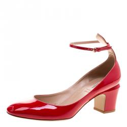 Pre Owned Valentino Red Patent Leather Tango Ankle Strap Pumps Size 40.5