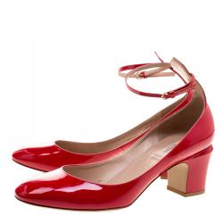 Pre Owned Valentino Red Patent Leather Tango Ankle Strap Pumps Size 40.5