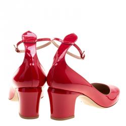 Pre Owned Valentino Red Patent Leather Tango Ankle Strap Pumps Size 40.5