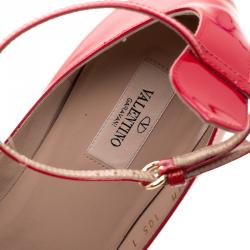 Pre Owned Valentino Red Patent Leather Tango Ankle Strap Pumps Size 40.5