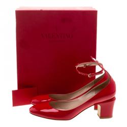 Pre Owned Valentino Red Patent Leather Tango Ankle Strap Pumps Size 40.5