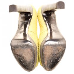 Pre Owned Valentino Lemon Yellow Embroidered Leather Peep Toe Platform Pumps Size 37