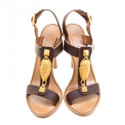 Pre Owned Valentino Brown Leather Gryphon T Strap Sandals Size 37