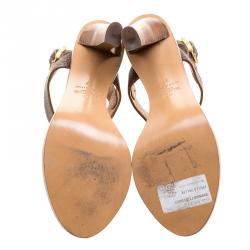 Pre Owned Valentino Brown Leather Gryphon T Strap Sandals Size 37