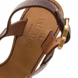 Pre Owned Valentino Brown Leather Gryphon T Strap Sandals Size 37