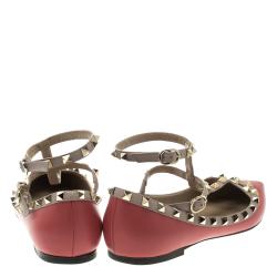 Pre Owned Valentino Red Leather T Strap Rockstud Ballet Flats Size 39.5