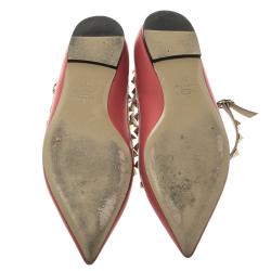 Pre Owned Valentino Red Leather T Strap Rockstud Ballet Flats Size 39.5