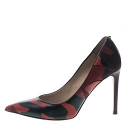 Pre Owned Valentino Two Tone Camouflage Leather and Canvas Pointed Toe Pumps Size 37
