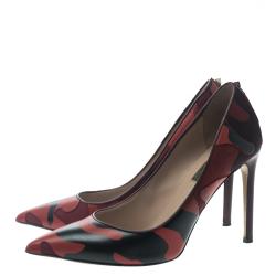 Pre Owned Valentino Two Tone Camouflage Leather and Canvas Pointed Toe Pumps Size 37