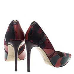 Pre Owned Valentino Two Tone Camouflage Leather and Canvas Pointed Toe Pumps Size 37