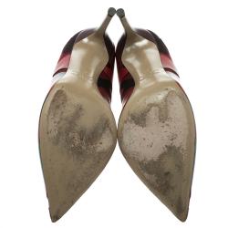 Pre Owned Valentino Two Tone Camouflage Leather and Canvas Pointed Toe Pumps Size 37