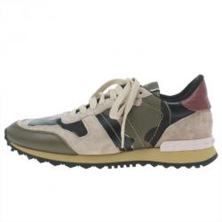 Pre Owned Valentino Camouflage Leather and Suede Sneakers Size 37.5