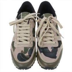 Pre Owned Valentino Camouflage Leather and Suede Sneakers Size 37.5
