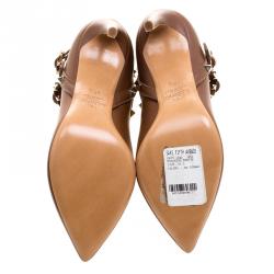 Pre Owned Valentino Cognac Leather Rockstud Pointed Toe Ankle Boots Size 35.5