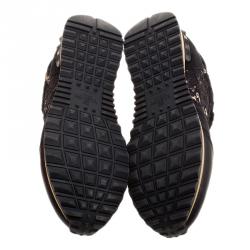 Pre Owned Valentino Black Suede and Macramé Lace Rockrunner Sneakers Size 38