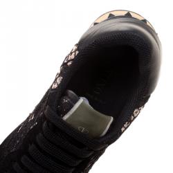 Pre Owned Valentino Black Suede and Macramé Lace Rockrunner Sneakers Size 38
