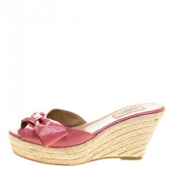 Pre Owned Valentino Pink Patent Leather Mena Espadrille Wedge Sandals Size 38.5