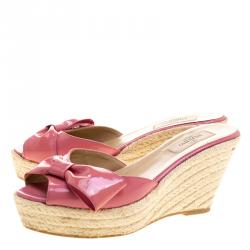 Pre Owned Valentino Pink Patent Leather Mena Espadrille Wedge Sandals Size 38.5