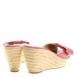 Pre Owned Valentino Pink Patent Leather Mena Espadrille Wedge Sandals Size 38.5