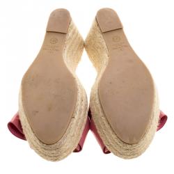 Pre Owned Valentino Pink Patent Leather Mena Espadrille Wedge Sandals Size 38.5