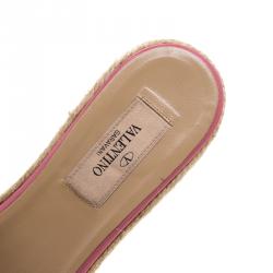 Pre Owned Valentino Pink Patent Leather Mena Espadrille Wedge Sandals Size 38.5