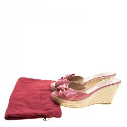 Pre Owned Valentino Pink Patent Leather Mena Espadrille Wedge Sandals Size 38.5