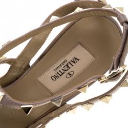 Pre Owned Valentino Black and Beige Leather Rockstud Sandals Size 38